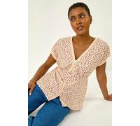 Roman Originals Floral Print Lace Trim Top for Women UK - Ladies Everyday Holiday Spring Summer V-Neckline Comfy Soft Evening Vacation Work Party - Pink - Size 18