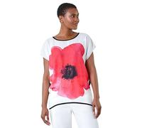 Roman Floral Embellished Longline Stretch Top for Women UK - Ladies Spring Everyday Summer Holiday Round Neckline Comfy Short Sleeve Soft Jersey Fabric Shirt Vacation Blouses - Red - Size 10