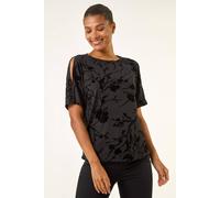 Roman Floral Flocked Stretch Top In Black Black 10