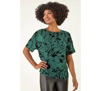 Roman Women's Floral Flocked Stretch Top in Green | Size: 12 Roman Green 12