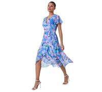 Roman Floral Frill Detail Wrap Dress In Light Blue Light Blue 14