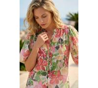 Roman Originals Patchwork Print Tie Front Blouse for Women UK - Ladies Everyday Holiday Spring Summer Round Neckline Comfy Soft Evening Vacation Work Party - Pink - Size 16