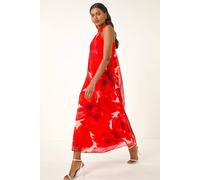 Roman Women's Floral Halterneck Midi Dress in Red | Size: 18 Roman Red 18