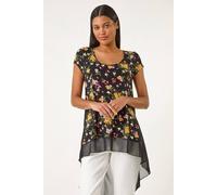 Roman Floral High Low Hem Top In Pink Pink 12