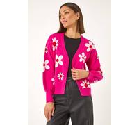 Roman Originals Floral Jacquard Knit Cardigan for Women UK - Ladies Everyday Autumn Winter Comfy Soft Evening Vacation Work Party Night Out - Pink - Size 20