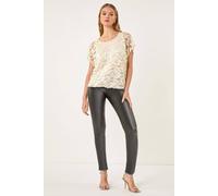 Roman Floral Lace Overlay Stretch Top In Ivory Ivory 14