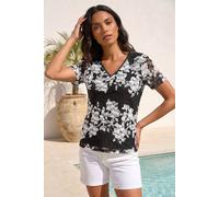 Roman Floral Lace V-Neck Top In Black Black