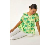 Roman Originals Floral Print Layered Tunic Top for Women UK - Ladies Everyday Holiday Spring Summer Round Neckline Comfy Soft Evening Vacation Work Party - Green Floral - Size 10