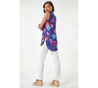 Roman Floral Leaf Print Longline Button Blouse In Purple Purple 14