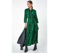 Roman Floral Leaf Print Midi Shirt Dress In Green Green 16