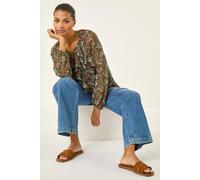 Roman Floral Mesh Print Gathered Top In Green Green 14