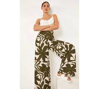 Roman Originals Wide Leg Trousers for Women UK - Ladies Palazzo Pants Floral Print Abstract Everyday Holiday Spring Summer Comfy Soft Evening Vacation Work Party - Ivory Floral - Size 10