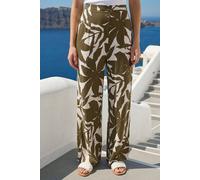 Roman Originals Wide Leg Trousers for Women UK - Ladies Palazzo Pants Floral Print Abstract Everyday Holiday Spring Summer Comfy Soft Evening Vacation Work Party - Ivory Floral - Size 18