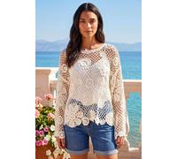 Roman Women's Floral Open Crochet Knit Tunic in Ivory | Size: Large Roman Ivory L