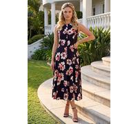 Roman Floral Panel Midi Dress In Black Black