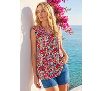 Roman Floral Pintuck Shirt In Red Red