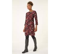 Roman Women's Floral Plaid Panel Shift Dress in Wine | Size: 10 Roman Wine 10