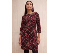 Roman Women's Floral Plaid Panel Shift Dress in Wine | Size: 14 Roman Wine 14