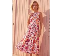 Roman Floral Pleated A-Line Midi Dress In Pink Pink