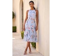 Roman Women's Floral Pleated Halter Midi Dress in Grey | Size: 20 Roman Grey 20