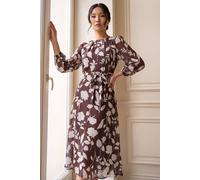 Roman Women's Floral Pleated Midi Dress in Chocolate | Size: 18 Roman Chocolate 18
