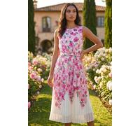 Roman Floral Pleated Midi Dress In Ivory Ivory