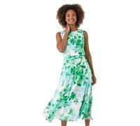 Roman Floral Pleated Neck Midi Dress In Green Green 14