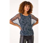 Roman Floral Plisse Bubble Hem Top In Grey Grey 20