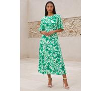 Roman Women's Floral Print Angel Sleeve Midi Dress in Light Green | Size: 16 Roman Light Green 16