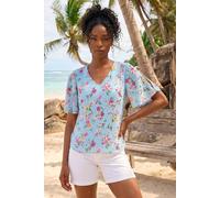 Roman Women's Floral Print Angel Sleeve Top in Light Blue | Size: 20 Roman Light Blue 20