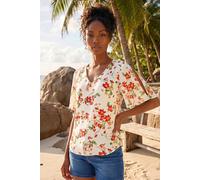 Roman Women's Floral Print Angel Sleeve Top in White | Size: 20 Roman White 20