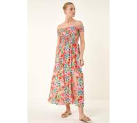 Roman Floral Print Bardot Shirred Midi Dress Multi 10