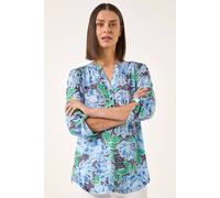 Roman Women's Floral Print Burnout Shirt in Blue | Size: 12 Roman Blue 12