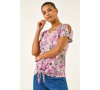 Roman Floral Print Burnout Tie Top In Pink Pink 20
