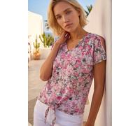 Roman Women's Floral Print Burnout Tie Top in Pink | Size: 20 Roman Pink 20