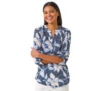 Roman Floral Print Burnout V-Neck Stretch Shirt In Navy Navy 14