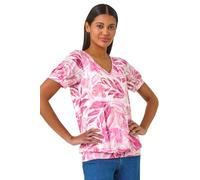 Roman Floral Print Burnout V-Neck Top In Light Pink Light Pink 14