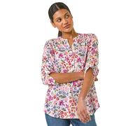 Roman Floral Print Burnout V-Neck Top In Pink Pink 12