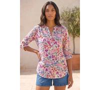 Roman Floral Print Burnout V-Neck Top In Pink Pink