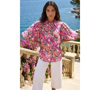 Roman Originals Short Sleeve Shirt for Women Ladies Cotton Blouse Button Tunic Printed Top Work Smart Casual Going Out Work Office V Neck Everyday Evening Event - Petite Green - Size 18