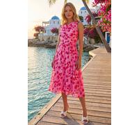 Roman Originals Floral Print Cowl Neck Dress for Women UK - Ladies Everyday Holiday Spring Summer Comfy Soft Evening Vacation Work Party - Pink Floral - Size 10
