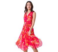 Roman Floral Print Chiffon Shirred Asymmetric Dress In Cerise Cerise 20