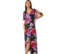 Roman Floral Print Chiffon Tie Back Maxi Dress In Black Black 10