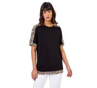 Roman Originals Women Floral Print Contrast Jeresey Top - Ladies Spring Everyday Summer Evening Vacation Work Holiday Short Sleeve Smart Casual - Black - Size 10