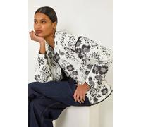 Roman Floral Print Cotton Jacket In Black Black 14