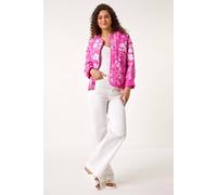 Roman Originals Floral Print Lining Cotton Quilted Jacket for Women UK - Ladies Everyday Holiday Spring Summer Round Neckline Comfy Soft Evening Vacation Work Party - Pink - Size 10