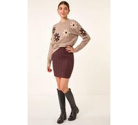 Roman Originals Thick Jumper for Women UK - Ladies Winter Autumn Smart Casual Knit Knitted Knitwear Pull-On Round Crew Neck Long Sleeve Work Office Dinner Party - Floral Beige - Size 14