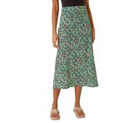 Roman Floral Print Elastic Waist Midi Skirt In Green Green 18