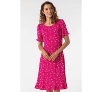 Roman Originals Women Floral Print Fluted Hem Dress - Ladies Spring Everyday Summer Evening Vacation Work Holiday Short Sleeve Smart Casual - Fuchsia - Size 18