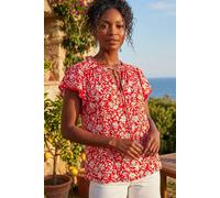 Roman Originals Floral Print Frill Sleeve Tie Top for Women UK - Ladies Everyday Holiday Spring Summer Round Neckline Comfy Soft Evening Vacation Work Party - Red - Size 18
